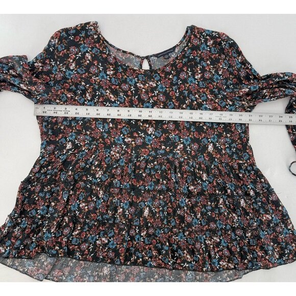 American Eagle Women’s Floral Flowy Toe Sleeve Blouse Sz M Boho Peasant Festival - Picture 10 of 10